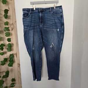 Kut from the Kloth Women's Jeans 20W Blue Straight Crop Stretch Denim Distressed